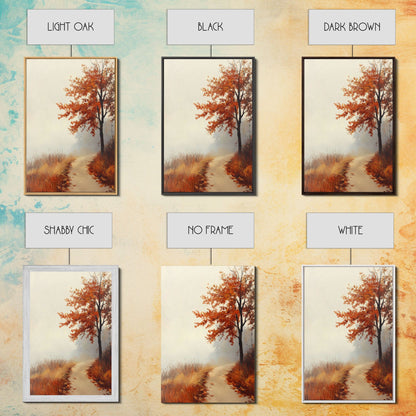 Framed Canvas Print of a Cozy Autumn Path with Trees and Fall Leaves, Rustic Country Decor, Moody Landscape Art, Best Gift Idea, Fall Decor