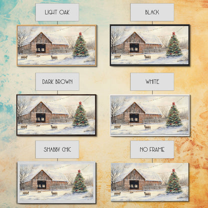 Christmas Barn Snow Sheep Canvas Print Christmas Farmhouse Decor Rustic Christmas Wall Art Framed Canvas Print Christmas Outdoor Decor