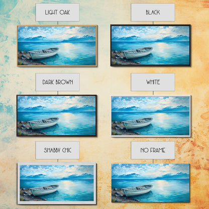 Boat on Tranquil Lake Canvas Print Coastal Landscape Art Nautical Wall Art Rustic Decor Above Sofa Artwork Bedroom Art Original Painting