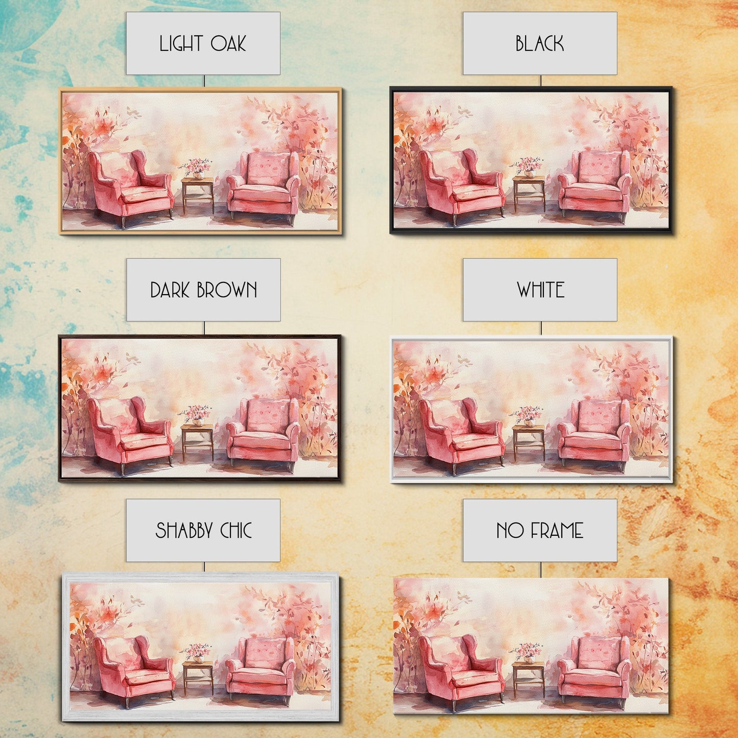 Cozy Pink Living Room Canvas Print with Chairs and Floral Decor, Perfect Rustic Wall Art for Fall or Above Couch Decor, Farmhouse Style