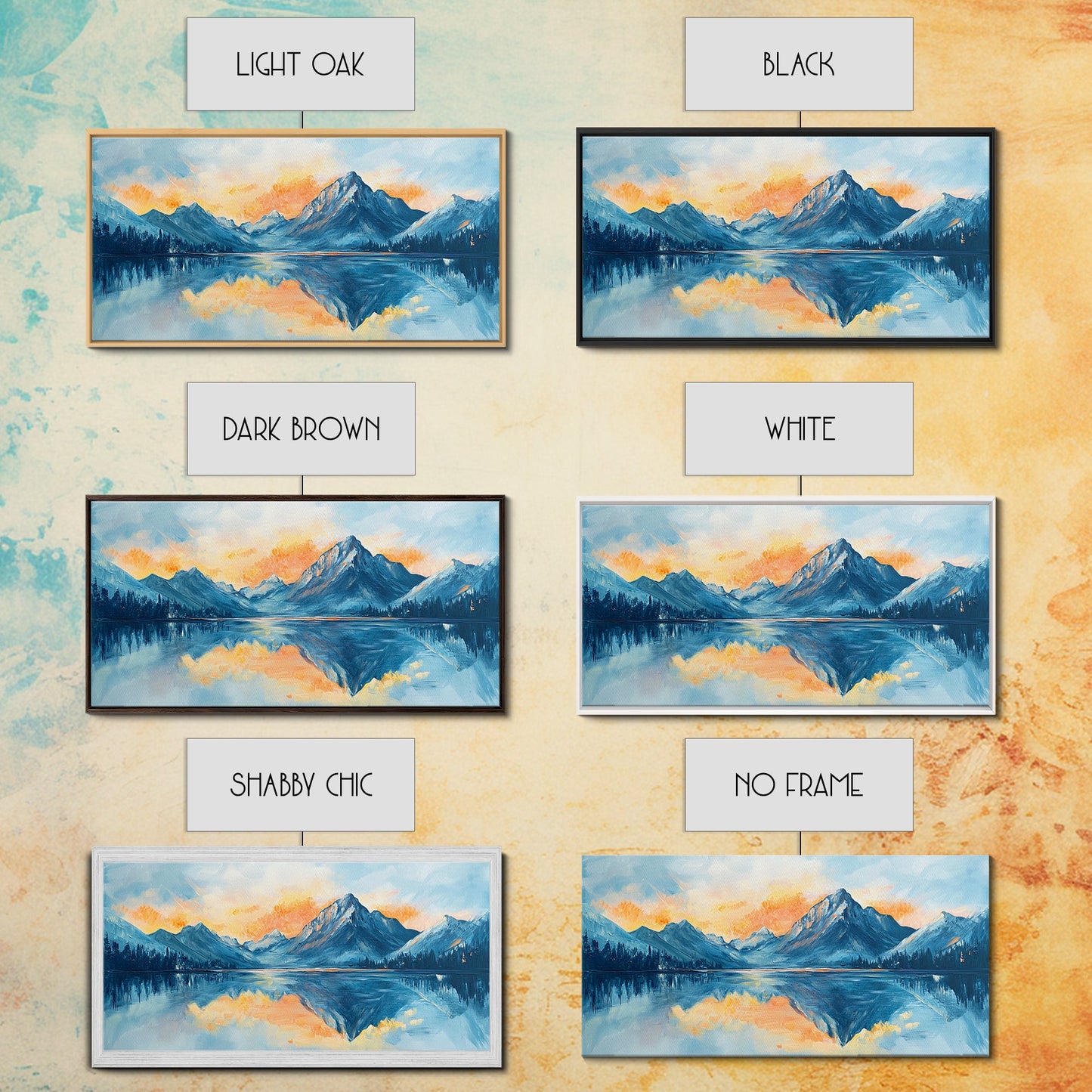 Lake Reflection, Sunset Mountains, Panoramic Art, Framed Canvas Print, Mountain Painting, Lake Art, Horizontal Wall Art, Bedroom Art