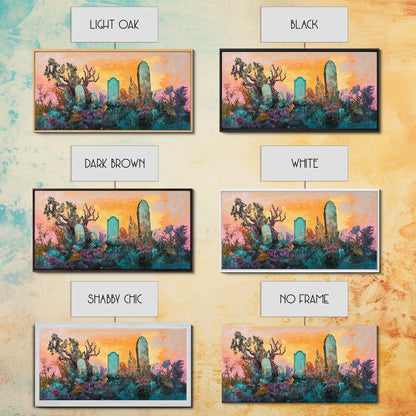 Dark romance painting, gothic art, framed canvas print, extra wide art, Halloween decor, whimsical art, spooky graveyard painting