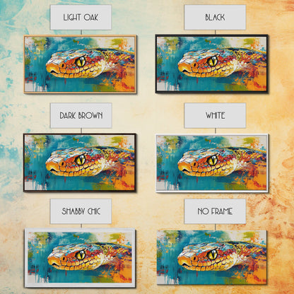 Colorful Snake, wildlife painting, framed canvas print, reptile wall art, bold abstract art, extra wide art, rustic decor