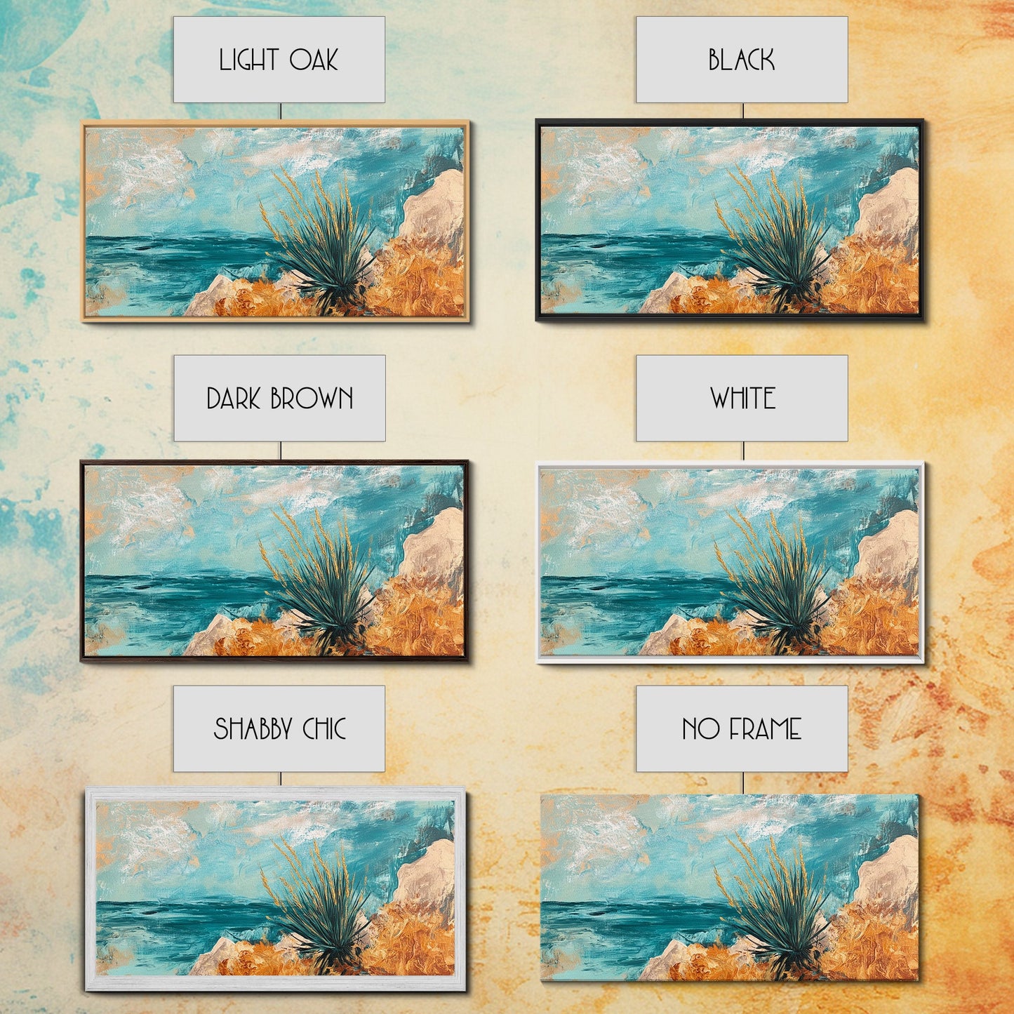 Coastal Desert Painting, agave painting, southwest wall art, Joshua tree art, coastal landscape art, Framed Canvas Print