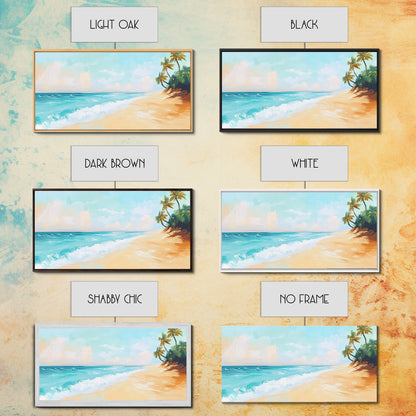 Tropical Beach, Coastal Landscape Art, Nautical Decor, Coastal Cowgirl Wall Art, Framed Canvas Print, Blue and Green Wall Art