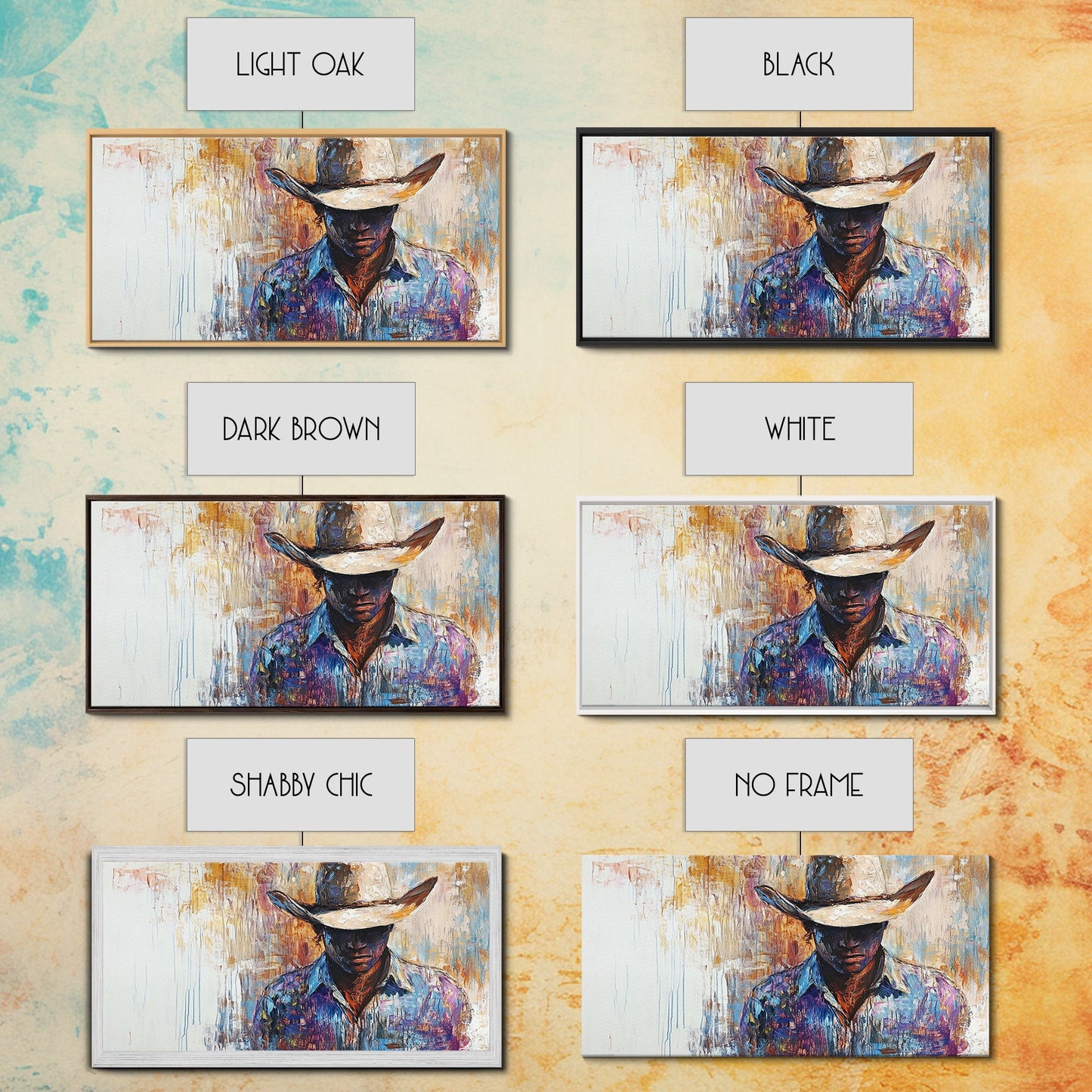 Western Cowboy, black cowgirl painting, rustic wall art, moody art, textured painting, cowboy hat art, farmhouse decor, Canvas Print