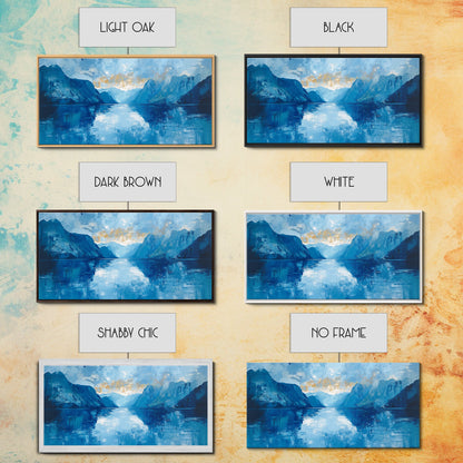 Fjord Painting, Blue and Green Wall Art, Lake Tahoe Art, Nautical Wall Art, Extra Wide Art, Panoramic Painting, Framed Canvas Print