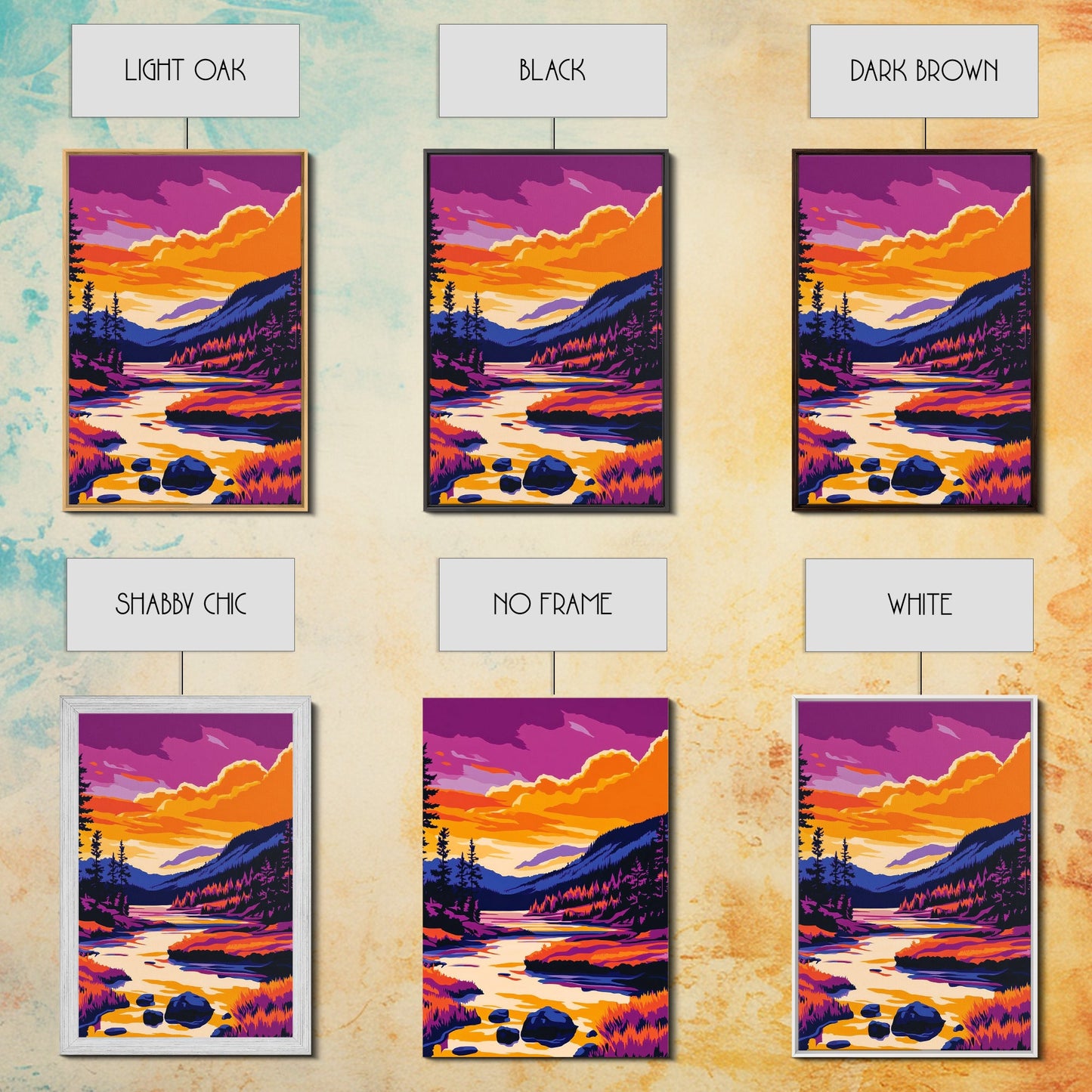 Sunset Lake Art, Colorful Nature Painting, Vibrant Landscape Canvas Print, Cabin Wall Decor, Rustic Home Art, Autumn Boho Wall Art