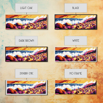 Ocean Waves, Rocky Shore, Coastal Landscape, Framed Canvas Print, Nautical Wall Art, Beach House Decor, Vibrant Seascape, Living Room Art