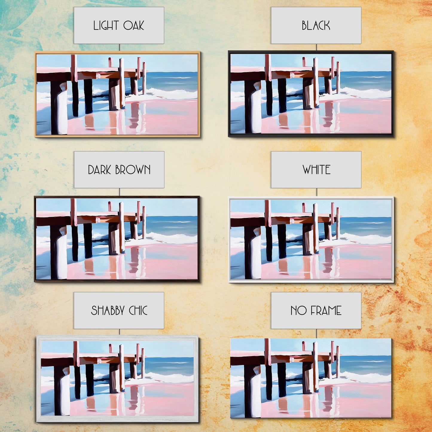 Beach Pier Painting, Coastal Ocean Scene, Nautical Seascape Art, Minimalist Modern Aesthetic, Relaxing Summer Wall Decor, Canvas Print