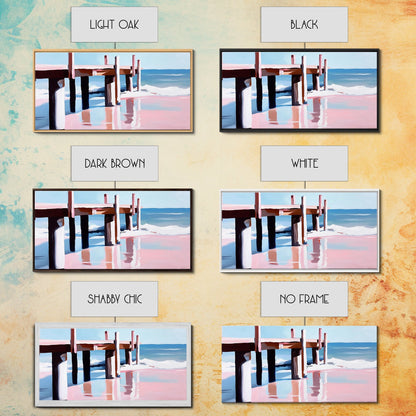 Beach Pier Painting, Coastal Ocean Scene, Nautical Seascape Art, Minimalist Modern Aesthetic, Relaxing Summer Wall Decor, Canvas Print