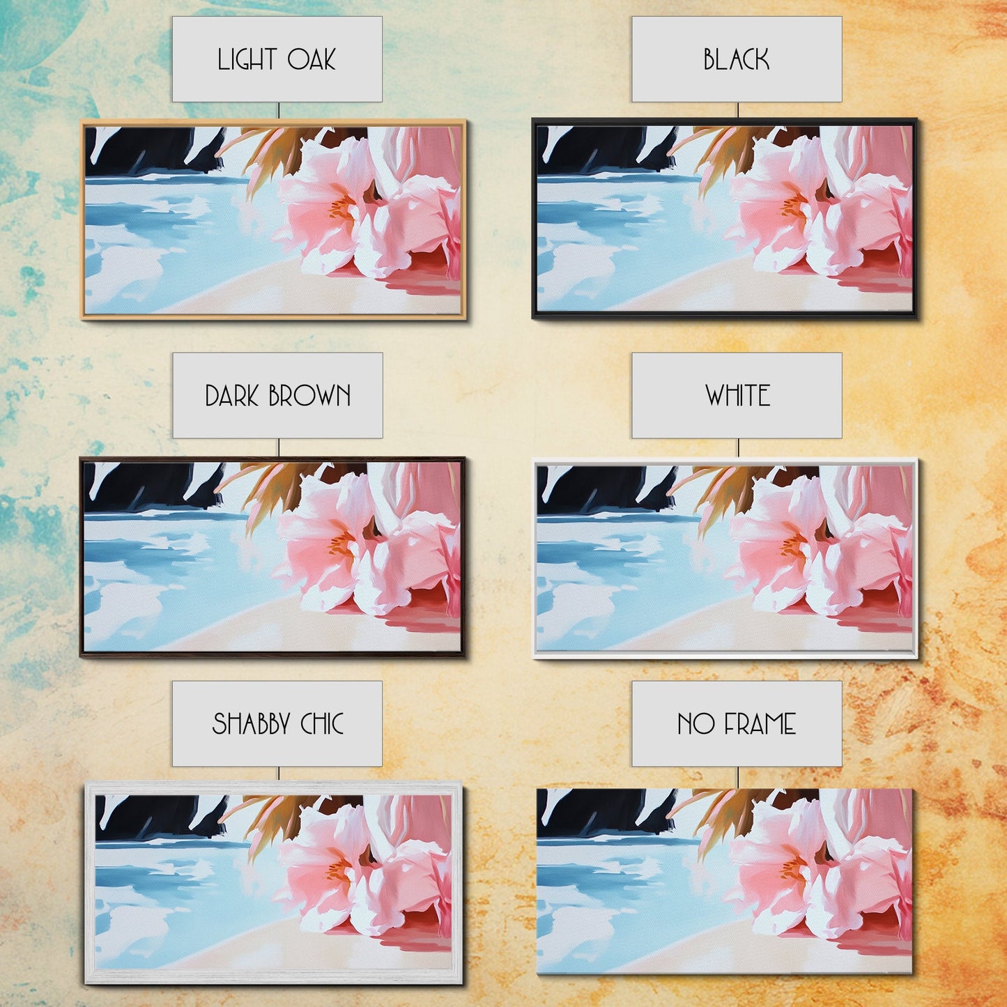 Blossom Beach, Floral Seascape, Coastal Art, Pastel Wall Decor, Living Room Art, Canvas Print, Minimalist Nature Painting, Tranquil Artwork