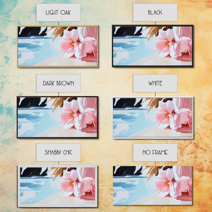 Blossom Beach, Floral Seascape, Coastal Art, Pastel Wall Decor, Living Room Art, Canvas Print, Minimalist Nature Painting, Tranquil Artwork