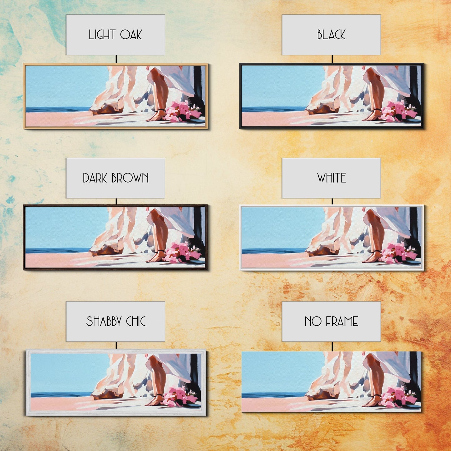 Bride by Cliffs, Wedding Wall Art, Coastal Painting, Feminine Seascape, Elegant Home Decor, Framed Canvas Print, Bedroom Aesthetic