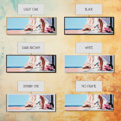 Bride by Cliffs, Wedding Wall Art, Coastal Painting, Feminine Seascape, Elegant Home Decor, Framed Canvas Print, Bedroom Aesthetic