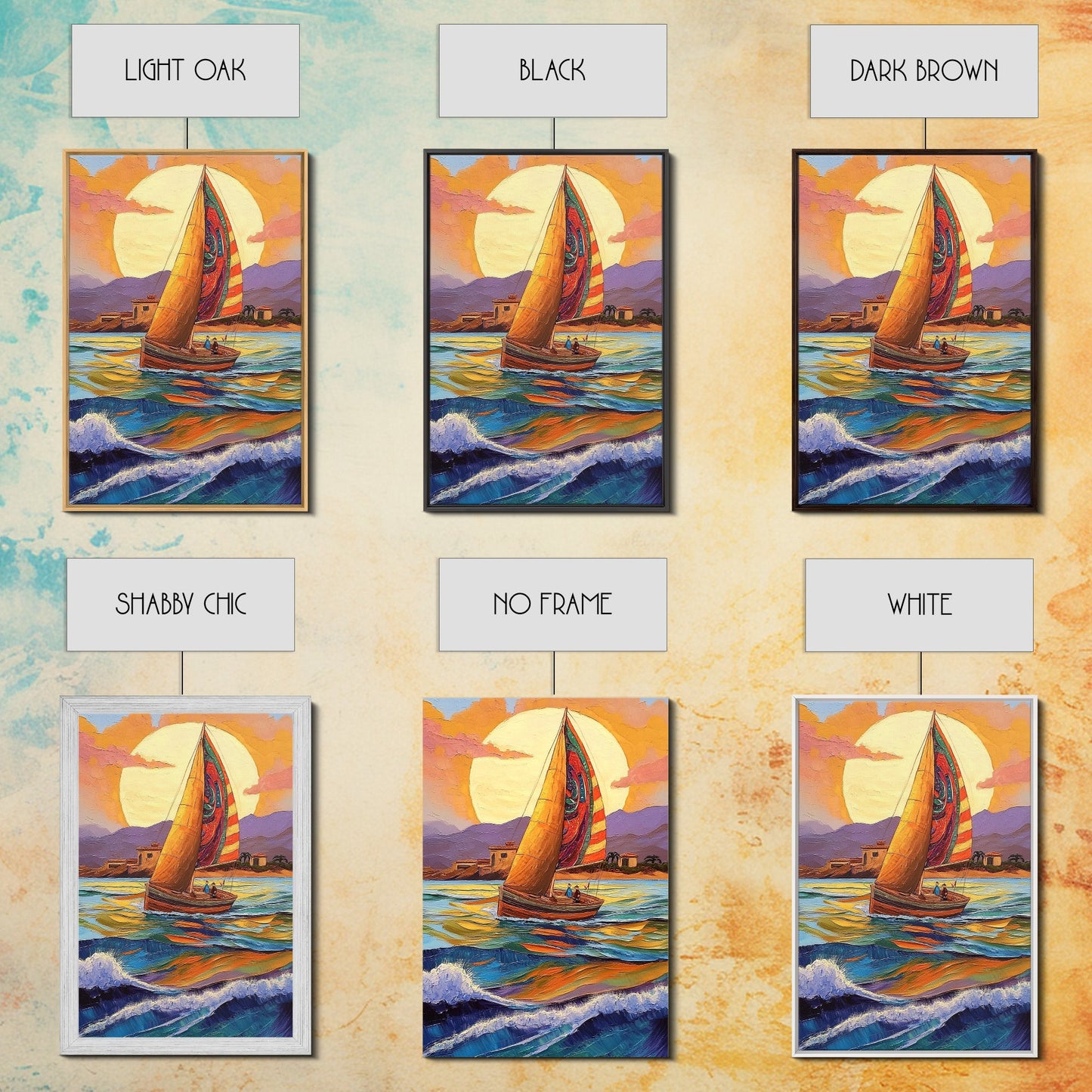 Colorful Sailboat, Coastal Adventure, Sunset Sea, Nautical Art, Living Room Wall Art, Tropical Decor, Framed Canvas Print, Ocean Vibes