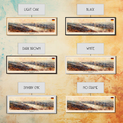 Mannheim Germany Travel Print Wall Art, Panoramic City Art, Travel Art, Wall Decor, Vacation Gift, Framed Canvas Print Or Metal Art