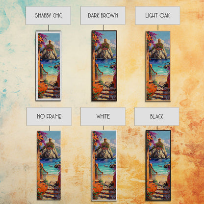 Coastal Wall Art Framed and Printed on Canvas, Surf Wall Art, Textured Canvas Painting Framed, Narrow Modern Wall Art for Office