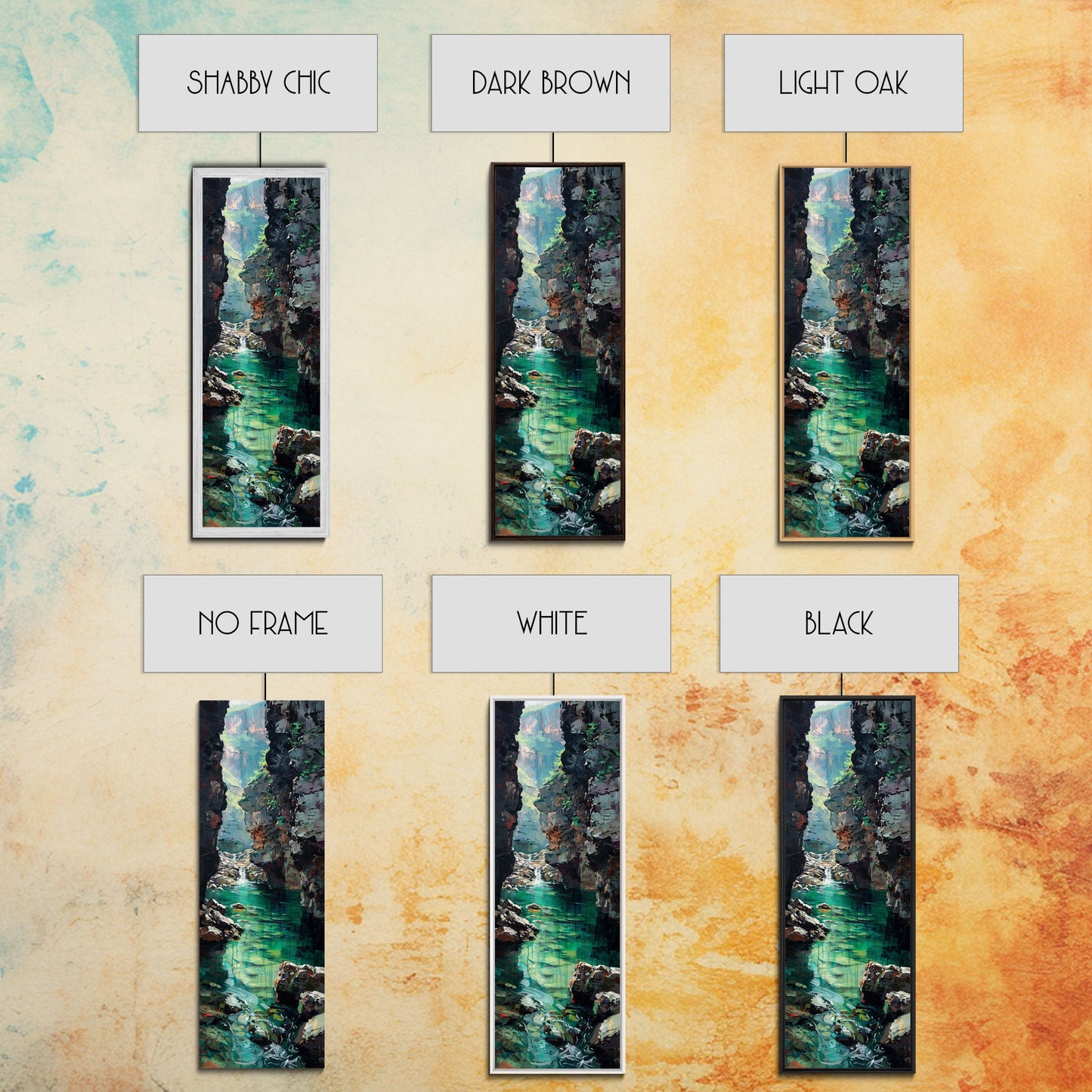 Serene Mountain River Gorge Scene Skinny Art Framed Canvas Print For Living Room Or Bedroom Wall Decor