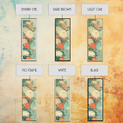 Skinny Art of Chrysanthemums in Soft Pastels with Intricate Petal Design on Framed Canvas Print