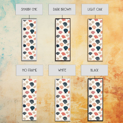 Patterned Sea Shells in Various Colors on a Light Background Ukiyo-e Art Japanese Framed Canvas Print Skinny Tall Art