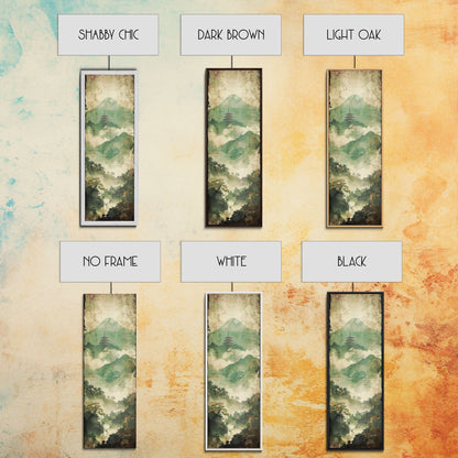 Skinny Art Tall Art Framed Canvas Print Japanese Style Art Foggy Mountain Temple Landscape Wood Block Print Ukiyo-e Feng Shui Wall Art