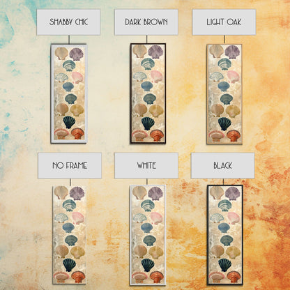 Colorful Shells On Textured Background Skinny Art Wood Block Print Japanese Style Art Framed Canvas Print Tall Art Ukiyo-e Art