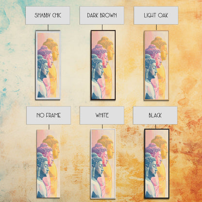 Colorful Buddha Statues Skinny Art Wood Block Print Japanese Style Art Framed Canvas Print Tall Art Ukiyo-e Art