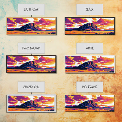 Colorful Desert Landscape, Joshua tree art, southwest wall art, pink orange wall art, extra wide art, panoramic painting, Framed Canvas Print