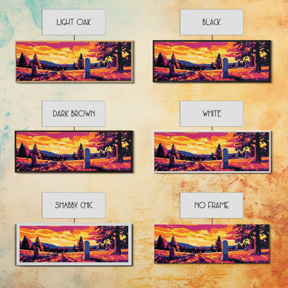 Western Graveyard, cowboy art, gothic painting, southwest wall art, dark angels wall art, extra wide moody art, framed canvas print