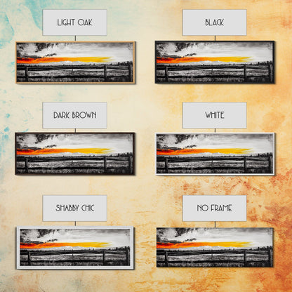 Fence at Sunset, moody landscape art, Joshua tree art, smoky mountain painting, dark romance art, extra wide art, framed canvas print