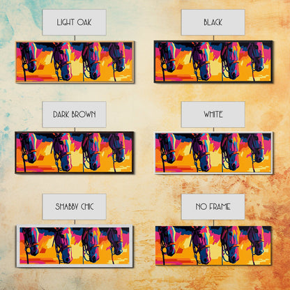 Colorful Horses, horse wall art, pink orange wall art, extra wide art, southwestern art, blotter art, Canvas Print, geometric wall art