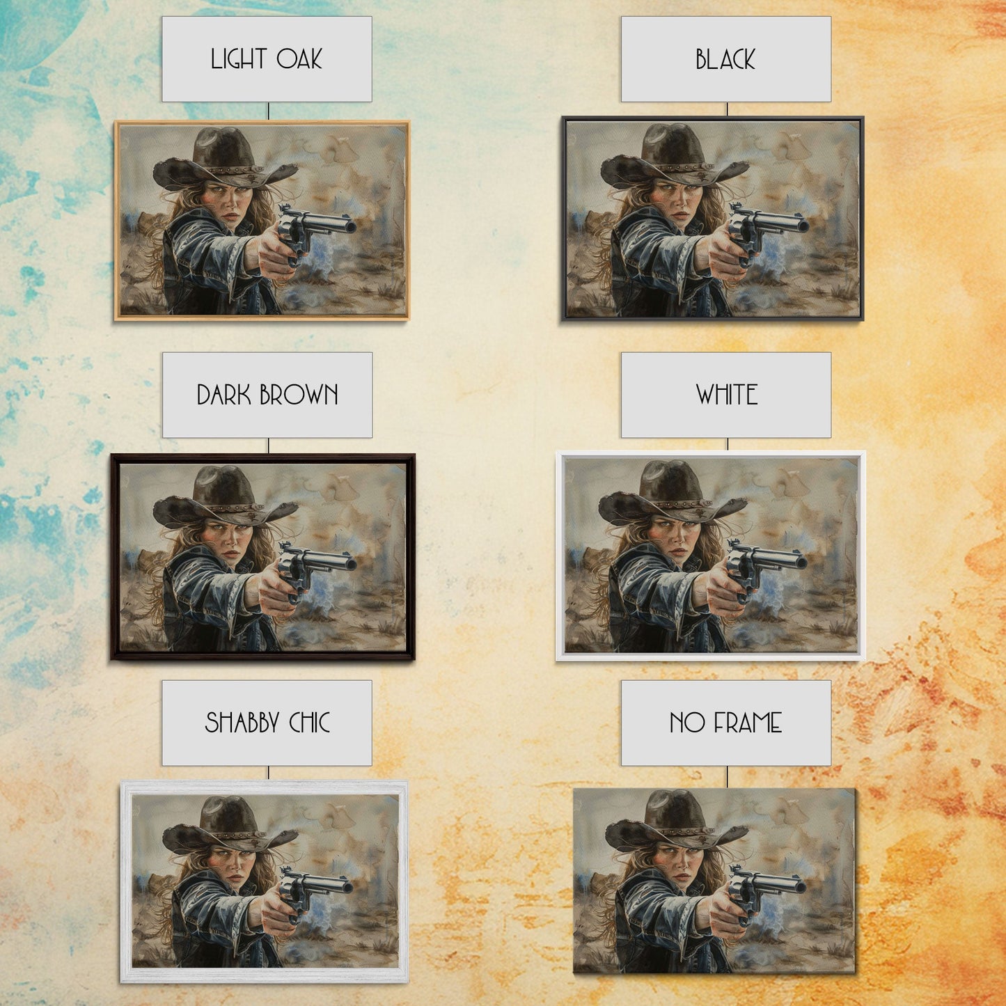 The Outlaw Framed Canvas Print, Wild West Cowgirl Art, Kitsch Decor, Minimalist Boho Wall Art Print, Western Decor For Her