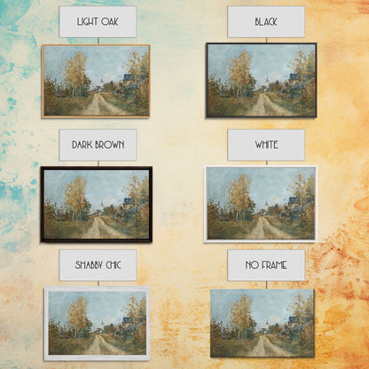 Old Country Road Leading To a Church, Framed Canvas Print, Unique Wall Art, One Of A Kind, folk art, Rustic Farmhouse