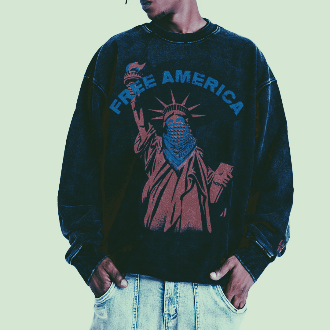 Free America Premium Quality Washed Oversized Sweatshirt
