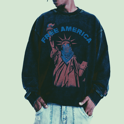 Free America Premium Quality Washed Oversized Sweatshirt
