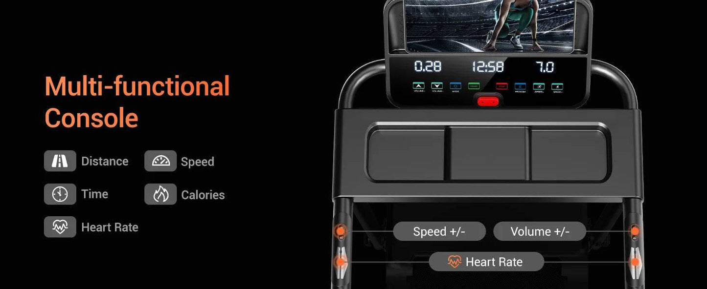 3.0HP Brushless Foldable Home Treadmill with 300LB Capacity