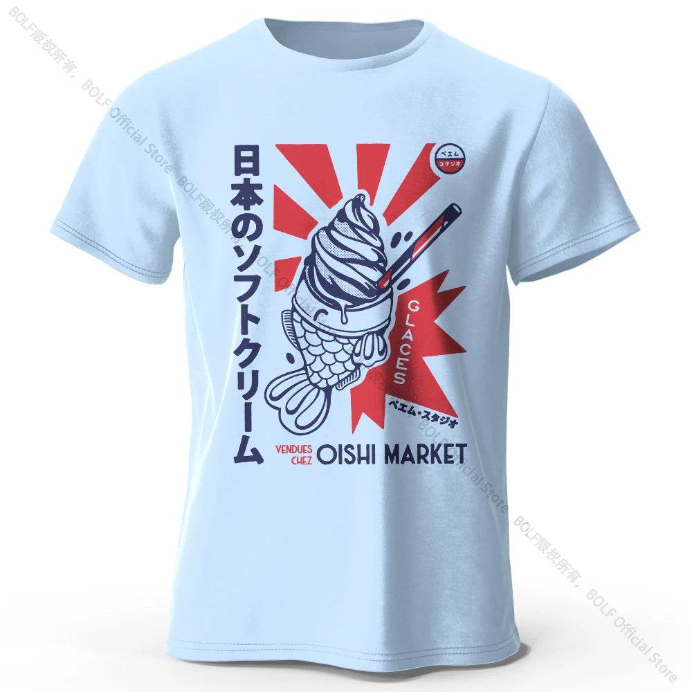 Japanese Foodie Print Cotton T-Shirt, Soft & Breathable Tee