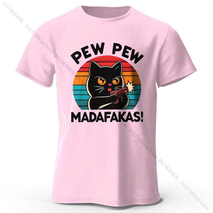 Cute Cat Doodle Print Cotton T-Shirt for All Seasons