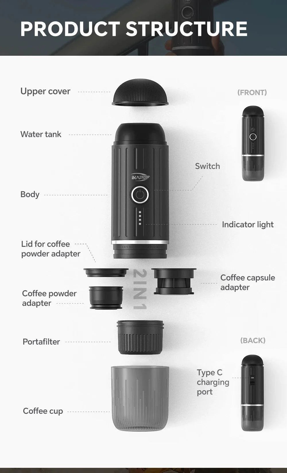 Portable Electric Espresso Maker for Hot or Cold Coffee