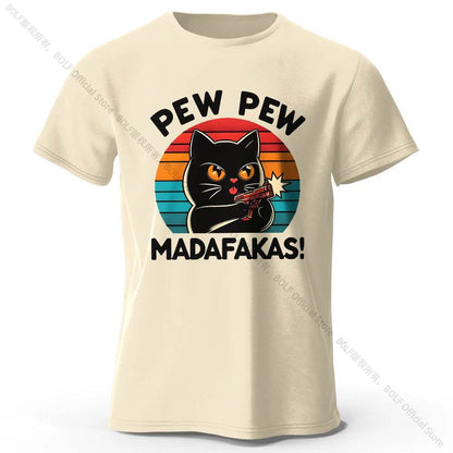 Cute Cat Doodle Print Cotton T-Shirt for All Seasons