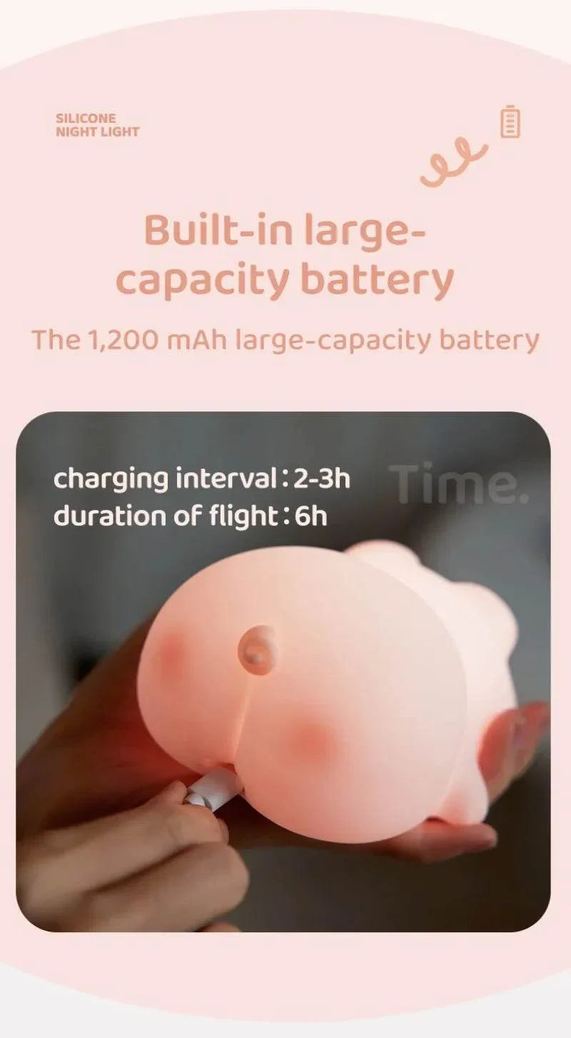 Cute Pink Piggy Night Light USB Rechargeable LED Lamp