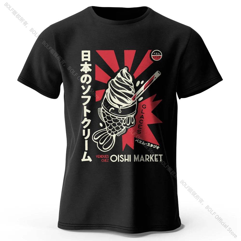 Japanese Foodie Print Cotton T-Shirt, Soft & Breathable Tee