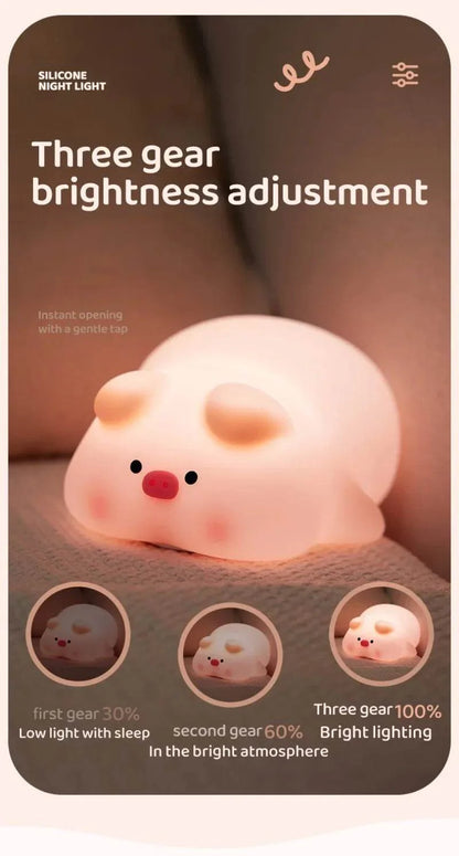 Cute Pink Piggy Night Light USB Rechargeable LED Lamp