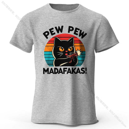 Cute Cat Doodle Print Cotton T-Shirt for All Seasons