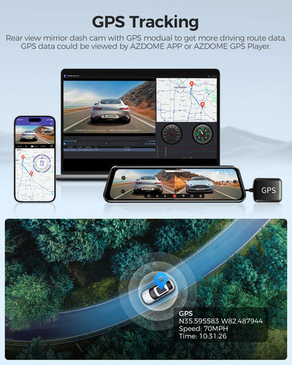 AZDOME PG17 12" WiFi Mirror Dash Cam 4K Dual Camera