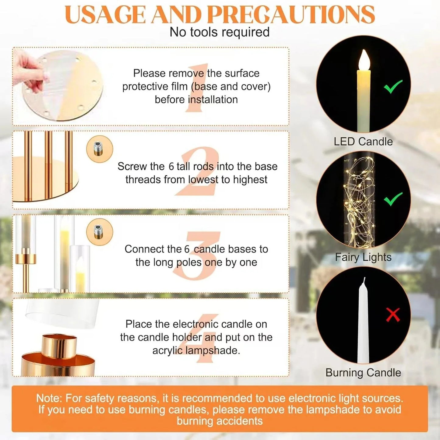 4PCS 46" Tall Metal Floor Candle Holders With LED Candles