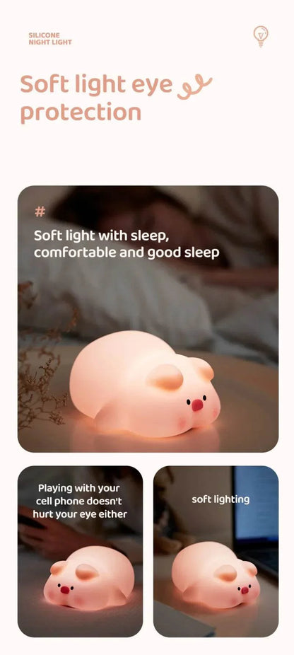 Cute Pink Piggy Night Light USB Rechargeable LED Lamp