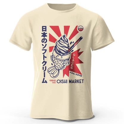 Japanese Foodie Print Cotton T-Shirt, Soft & Breathable Tee