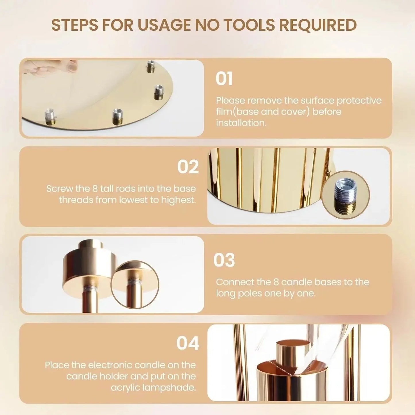 4PCS 46" Tall Metal Floor Candle Holders With LED Candles